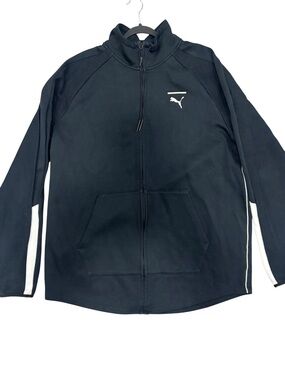 PUMA EVO Full Zip Track Jacket Black White Logo XXL Athletic Zip Up